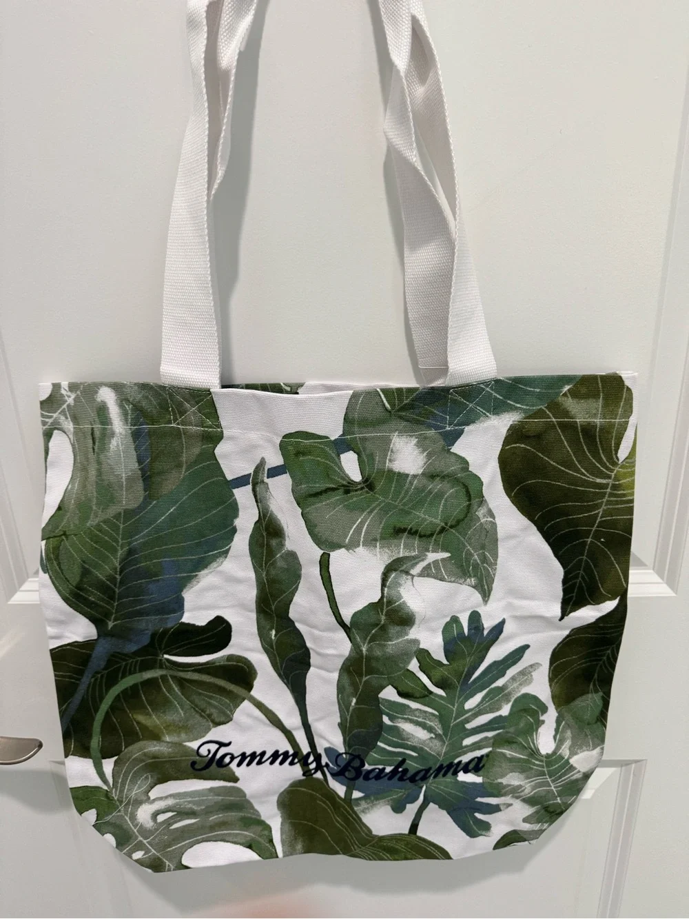 Tommy Bahama White Tote with Green Tropical Leaf Print NWT